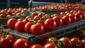 conveyor line with fresh tomatoes process production agriculture juicy