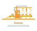 Conveyor Machine Fully Automatic Production Line Card Poster. Vector