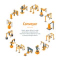 Conveyor Machines Robotic Hand Banner Card Circle . Vector