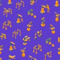 Conveyor Machines Robotic Hand Seamless Pattern Background Isometric View. Vector