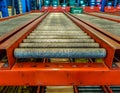 Conveyor rollers in distribution warehouse