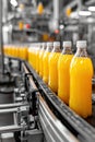 Conveyor System with Sealed Juice Bottles in Labeling Machine Royalty Free Stock Photo
