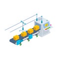 Conveyor vector illustration. Isometric industrial production li