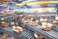 Conveyors with cardboard boxes Royalty Free Stock Photo