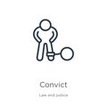 Convict icon. Thin linear convict outline icon isolated on white background from law and justice collection. Line vector convict Royalty Free Stock Photo