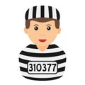 Convict Man Avatar Flat Icon on White Royalty Free Stock Photo