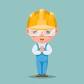 Convince agree pray ask cute builder engeneer condolences compassion mascot cartoon character design vector illustration