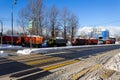 Convoy of dump trucks loaded with snow Royalty Free Stock Photo