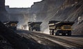 A Convoy of Earth-Movers Roaring Through the Dusty Path