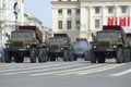 A convoy of rocket launchers of volley fire BM-21-1 Grad. St. Petersburg