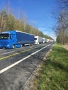 A convoy of trucks at the borders of the states of the European Union. Traffic jam during the coronavirus.