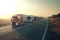 A convoy of trucks traveling along a long highway. Concept Strike Transportation. Generative AI Royalty Free Stock Photo