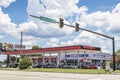 Landscape view of an urban Texaco convenience store