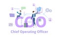 COO, Chief operating officer. Concept table with keywords, letters and icons. Colored flat vector illustration on white