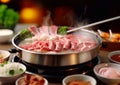 Coocking shabu shabu traditional japanese meal.Macro.AI Generative