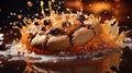 Coofee and Chocolate Explosive Liquid with a Cookie Beige Background Selective Focus Royalty Free Stock Photo