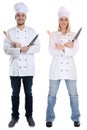 Cook apprentice trainee trainees cooks standing full body cooking with knife job young isolated