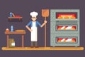 Cook baker cooking bread icon on bakery background
