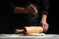 Cook baker rolls dough for cooking pastries, bread and pizza. Recipes and home cooking. Baking Recipe Book