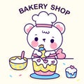 Cook Bear cartoon clipart fun cub animal decorate birthday cake for party cute vector kawaii character Royalty Free Stock Photo