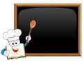 Cook book mascot wooden spoon blank blackboard