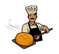 Cook with bread. Bakery, bakehouse, bakeshop vector illustration