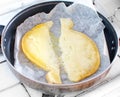 Cook caciocavallo cheese on a pan Royalty Free Stock Photo