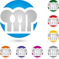 Cook cap and Eat cutlery, restaurant and cook logo