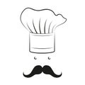 Cook/ Chef hat, moustache - black and white illustration/ drawing