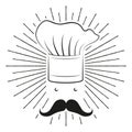 Cook/ Chef hat, moustache - black and white illustration/ drawing