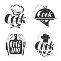 Cook, chef logo or label. Illustration for design menu restaurant or cafe. Lettering, calligraphy vector Royalty Free Stock Photo