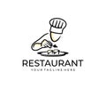 Cook, chef preparing a dish, logo design. Food, meal, restaurant and catering, vector design