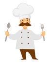 Cook or chef in uniform with spoon and knife cutlery isolated character Royalty Free Stock Photo