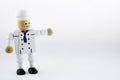 Cook chef. wooden toy cook chef figure. isolated cook chef