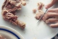 Cook Chopping Chicken Meat Royalty Free Stock Photo