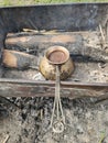 Cook coffee on the coals in nature Royalty Free Stock Photo