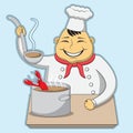 Character chef cooks the lobster bisque. vector illustration