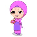 Cook. cute Muslim children`s cartoon. cartoon Children`s daily fun activity. Vector Female Cartoon Character. childrens story