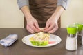 Cook decorate crab salad