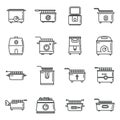 Cook deep fryer icons set outline vector. Electric bake food Royalty Free Stock Photo