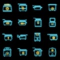 Cook deep fryer icons set vector neon Royalty Free Stock Photo