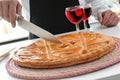 Cook and empanada gallega, a savory stuffed cake typical of Spain