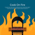 Cook on fire poster with meat skewers on grill Royalty Free Stock Photo