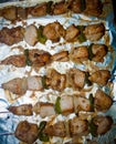 Freshly shish kebab with greens