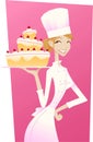 Cook girl holding cake