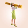 Cook girl with large delicious spaghetti Royalty Free Stock Photo