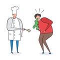 The cook has cooked bad food and the man vomits. Vector illustration Royalty Free Stock Photo