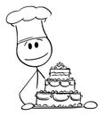 Cook Holding Birthday or Wedding Cake , Vector Cartoon Stick Figure Illustration Royalty Free Stock Photo