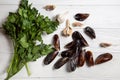 Cook ingredients - fresh raw mussels with parsley and garlic