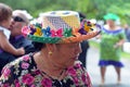 Cook Islander woman wearing a Rito hat in Avarua Rarotonga Royalty Free Stock Photo